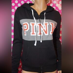 Victoria's Secret Pink college logo full zip hoodie black sweatshirt y2k ❤️